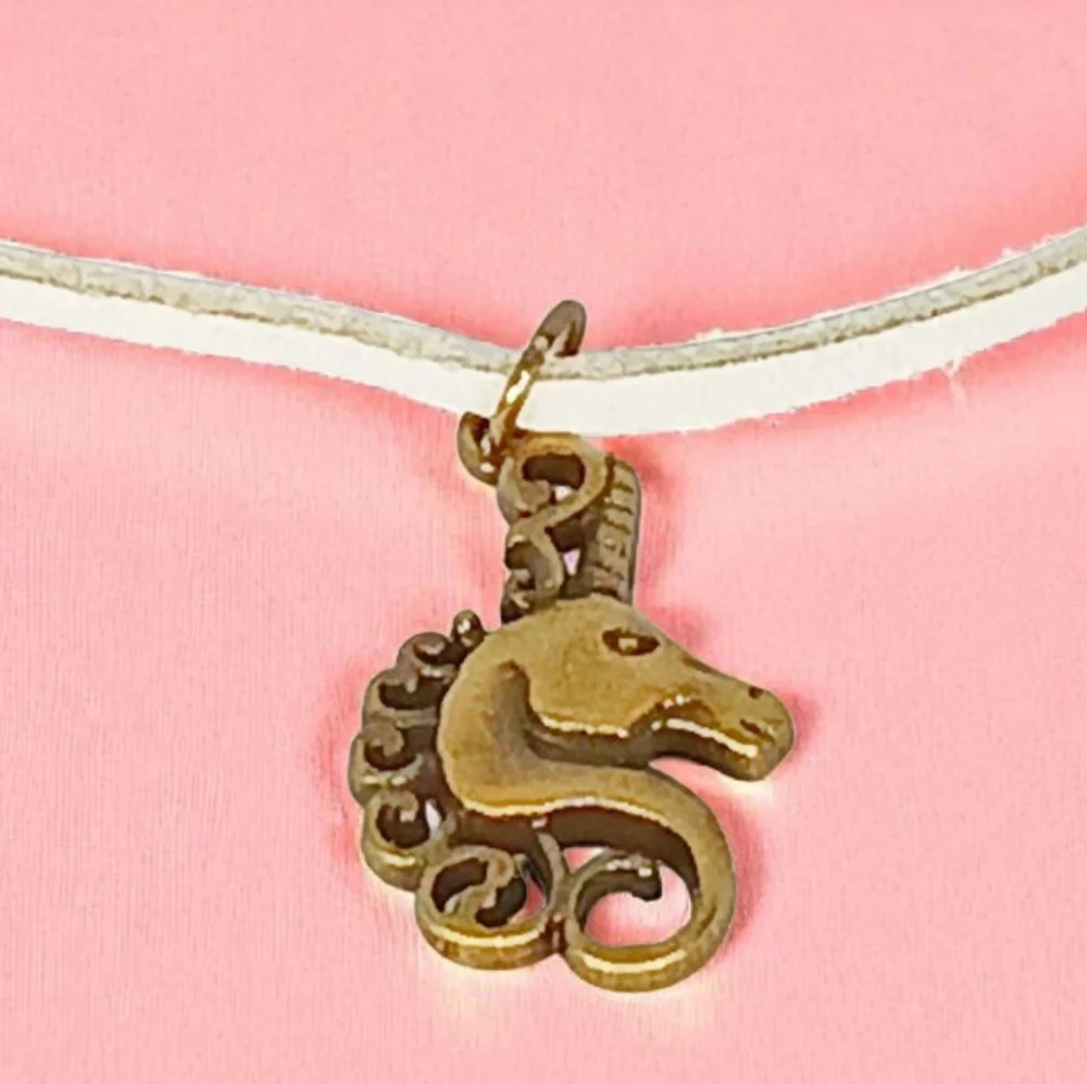 Leather Cord Unicorn Pendant Necklace Magical Whimsygoth Fairycore 1970s 1990s
